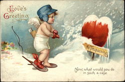 Frozen heart in the snow. No Trespassing Cupid Postcard Postcard