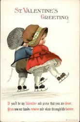 St Valentine's Greeting - Two Young Children Skating Postcard