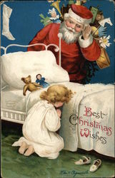 Santa and Girl Saying Her Prayers Postcard