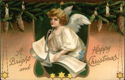 A Bright and Happy Christmas Angels Postcard Postcard