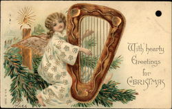 With Hearty Greetings for Christmas Angels Postcard Postcard