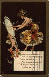 Woman with Cherub holding Mirror Postcard