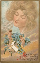 Woman with Cherubs and Flowers Postcard