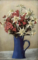 Bouquet of Flowers in Blue Vase Postcard Postcard