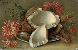 Coconut on Plate With Flowers Still Life Postcard Postcard