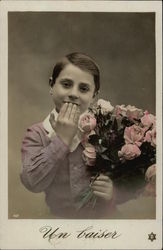 Boy with Bunch of Roses Postcard