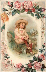 Little Boy with Butterfly Net and Jar Boys Postcard Postcard