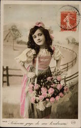 Girl with Basket of Flowers Postcard