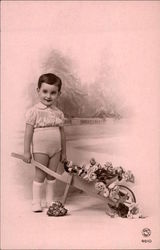 Little Boy with Cart of Flowers Boys Postcard Postcard