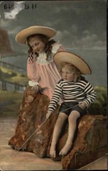 Boy and Girl Fishing Postcard