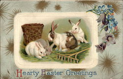 Hearty Easter Greetings With Bunnies Postcard Postcard