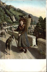 Woman Herding Goats Postcard