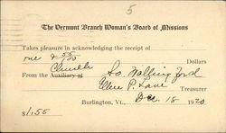 The Vermont Branch Woman's Board of Missions Postcard