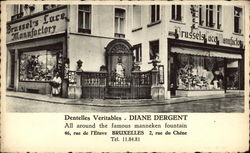 Real Lace Stores , All Around the Famous Manneken Fountain Postcard