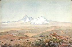 Painting of White-Capped Mountainscape Postcard