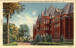 Administration Building and Chapel, Masonic Home Utica, NY Postcard Postcard