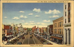 Hay Street, Looking West - "Home of Fort Bragg" Postcard