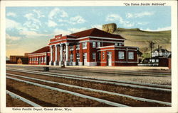 "On Union Pacific Railroad" - Union Pacific Depot Green River, WY Postcard Postcard