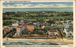 Aerial View Showing Everglades Club, Roney-Plaza Hotel & Cabanas, and the Woffordd Hotel Postcard