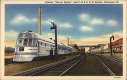 A Denver Zephyr Stops at the C.B. & Q. Railroad Station Galesburg, IL Postcard Postcard