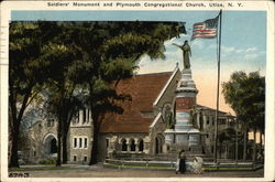 Soldiers' Monument and Plymouth Congregational Church Postcard