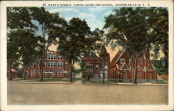 St. Mary's Church, Parish House and School Hudson Falls, NY Postcard Postcard