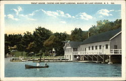 Trout House, Casino and Boat Landing, Hague Lake George, NY Postcard Postcard