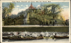 Cedar Mount, Waterfall and Canoes, Belle Isle Postcard