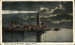 Boston Light by Moonlight, Boston Harbor Massachusetts Postcard Postcard