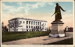 Colonel William Prescott Statue and Charlestown High School Postcard