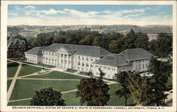 Goldwin Smith Hall, Statue of Andrew D. White in Foreground, Cornell University Postcard