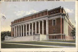 Widener Memorial Library, Harvard College Cambridge, MA Postcard Postcard