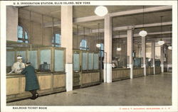 U.S. Immigration Station, Ellis Island, Railroad Ticket Room Postcard