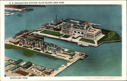 Aeroplane View of U.S. Immigration Service, Ellis Island Postcard