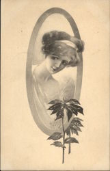 Portrait of Woman with Poinsettia Women Postcard Postcard