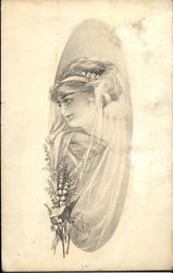 Young Woman Posing with Lily of the Valley Women Postcard Postcard