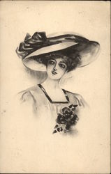 Ink Sketch of Woman in Hat Women Postcard Postcard