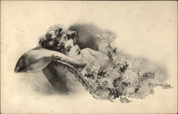 Woman Reclining with Flowers Women Postcard Postcard