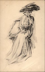 Drawing of Seated Woman Postcard