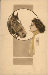 Fade-Away Woman's Head and Horse's Head Postcard