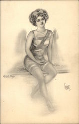 Woman in Bathing Costume Postcard