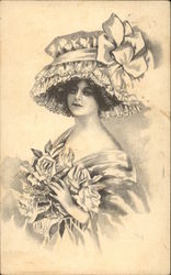 Woman in Hat with Large Bow Postcard