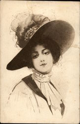 Portrait of Woman in Hat Women Postcard Postcard