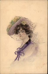 Sketch of Woman Wearing Purple Women Postcard Postcard