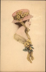 Profile of Woman in Pink & Yellow Hat Postcard