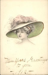 Sketch of Young Woman in Wide Brimmed Hat Postcard