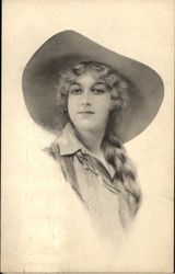 Young Woman With Braid Wears Wide-Brimmed Hat Postcard