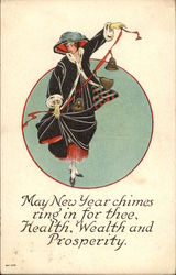 May New Year chimes ring in for thee, Health, Wealth and Prosperity Postcard