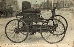 The first gas motor carriage built in America  Cars Postcard Postcard