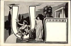 Letter "U" with Roman Women on Water Alphabet Letters Postcard Postcard